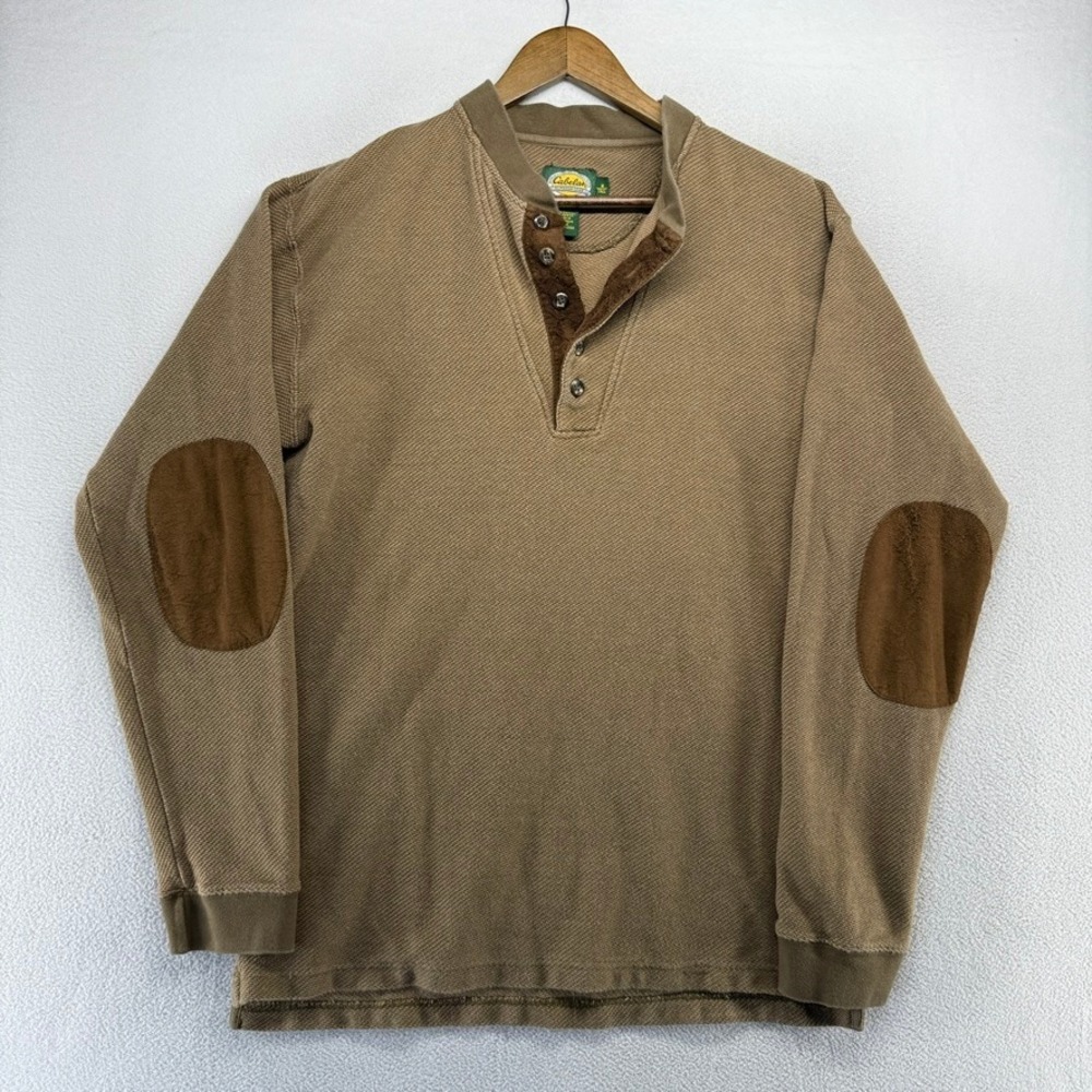 Vintage Cabelas Thermal Men's Medium tall Brown Knit Leather  Patches Textured